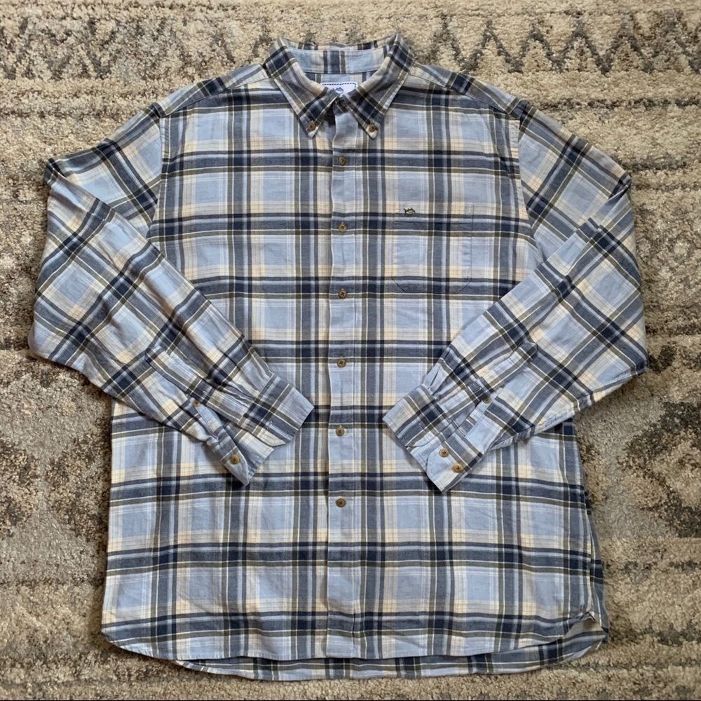 Southern Tide Blue Plaid Flannel Button Down XL